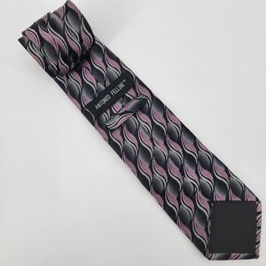 Antonio Fellini Mens Embroidered Black Grays Pink Abstract Silk Necktie 61x3.5